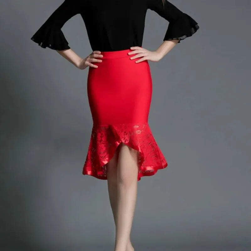 Lace Skirt Long Lotus Leaf Package Hip Elastic Red Sexy Fishtail Skirt